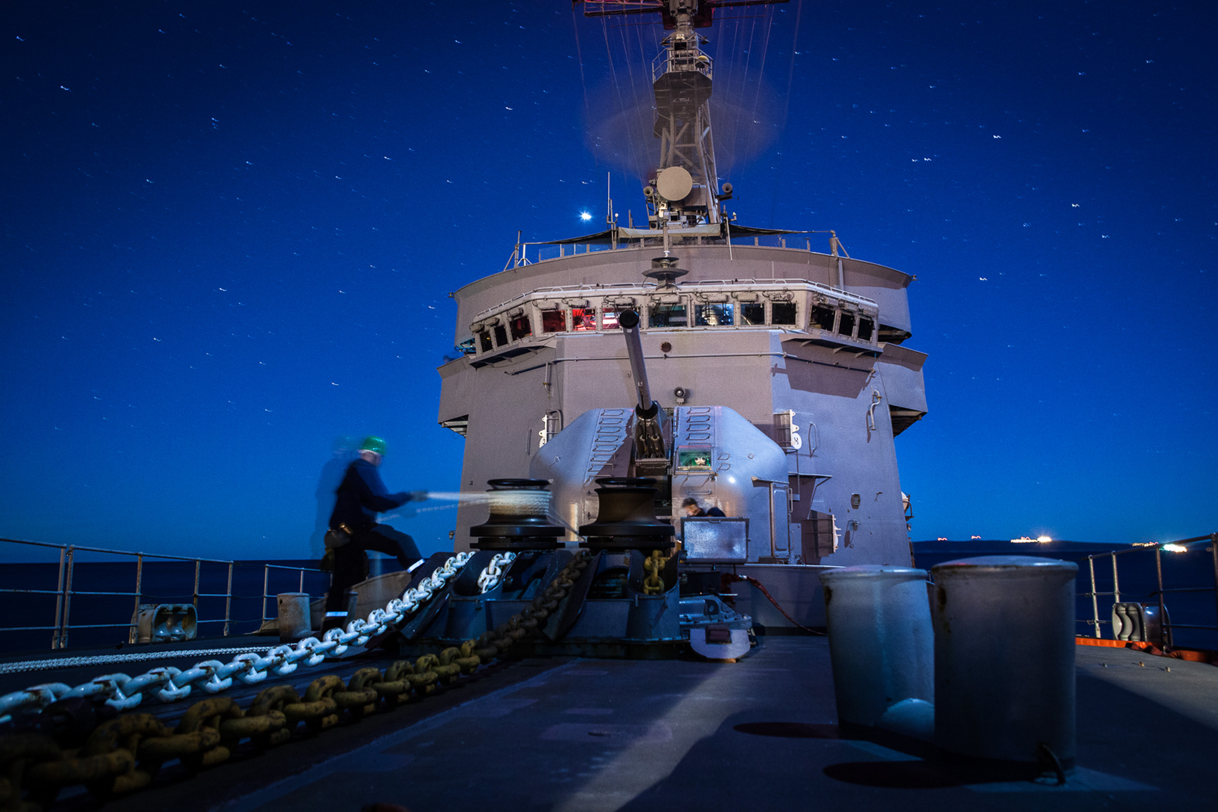 Mer méditerrannée, 30.11.2015. Préparatifs matinaux en vue d'exercices à bord de la frégate anti-aérienne le "Jean bart".