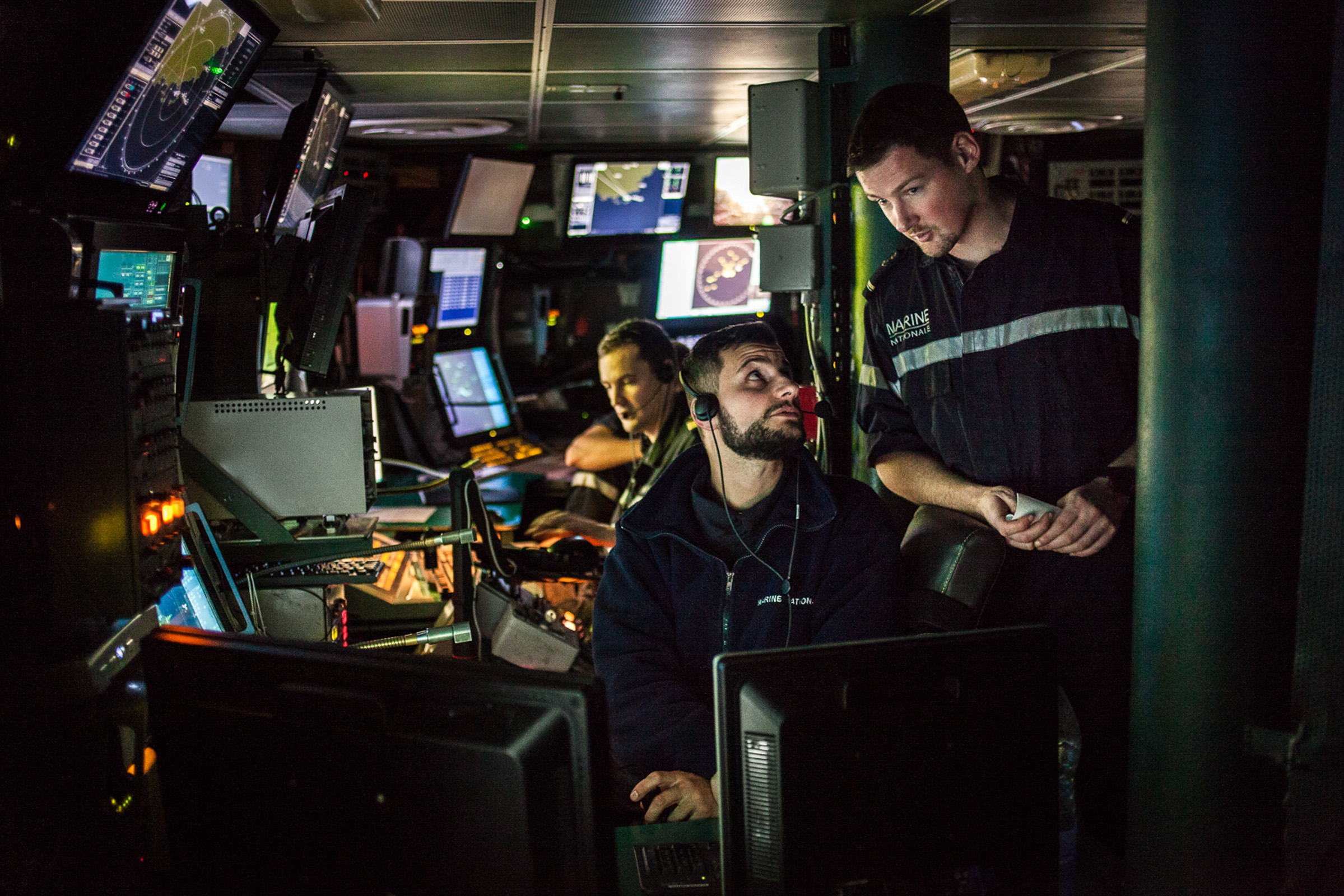 Mer méditerrannée, 30.11.2015. Centre opérationnel de la frégate anti-aérienne le "Jean bart".