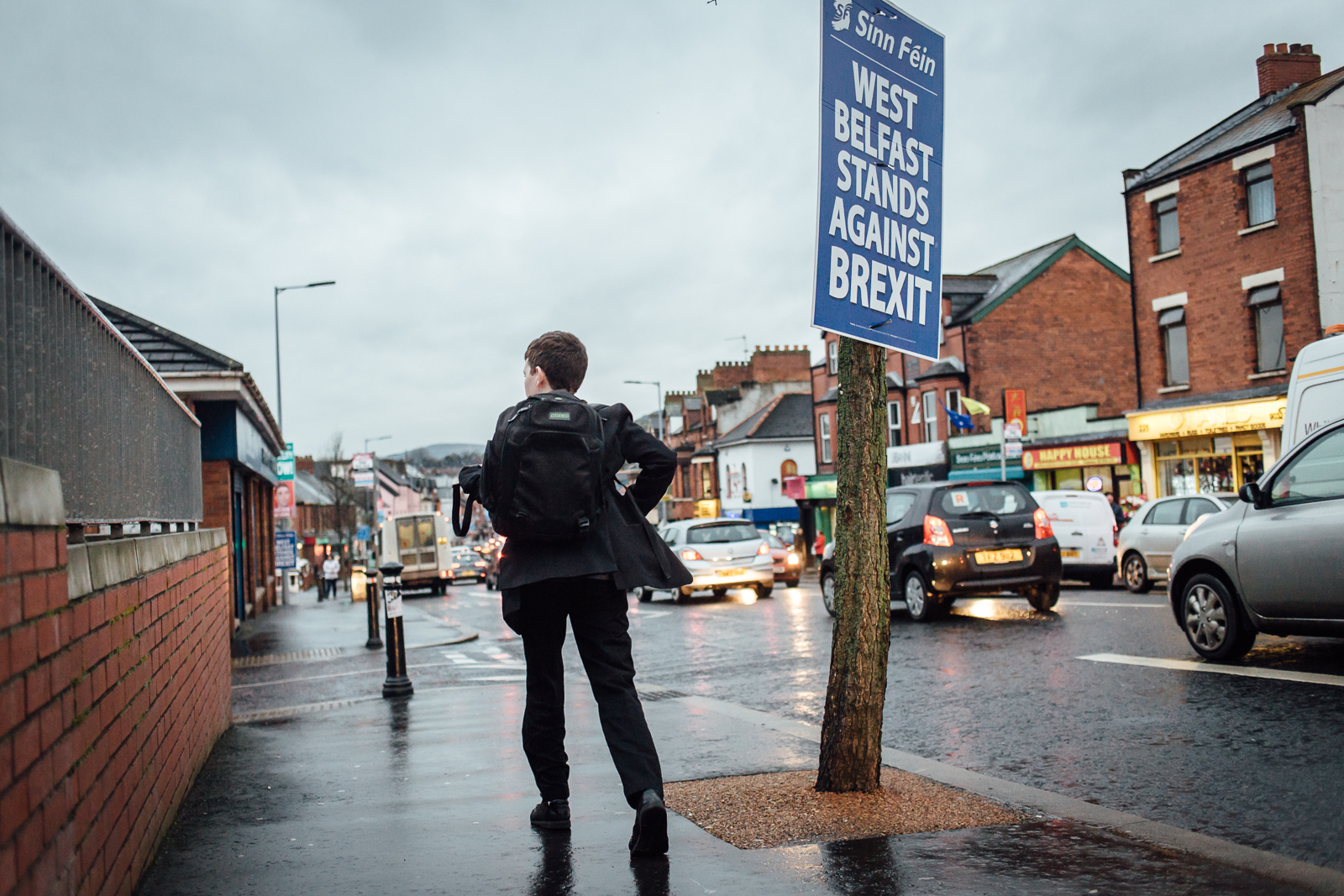 Belfast, le 24 février 2017. Falls road, la rue emblématique du quartier catholique / républicain. La prespective du Brexit inquiète toute l'Irlande du Nord, protestants loyalistes comme républicains catholiques .